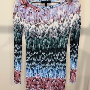 BCBGMaxAzria Multicolor Feather Print Long Sleeve Dress